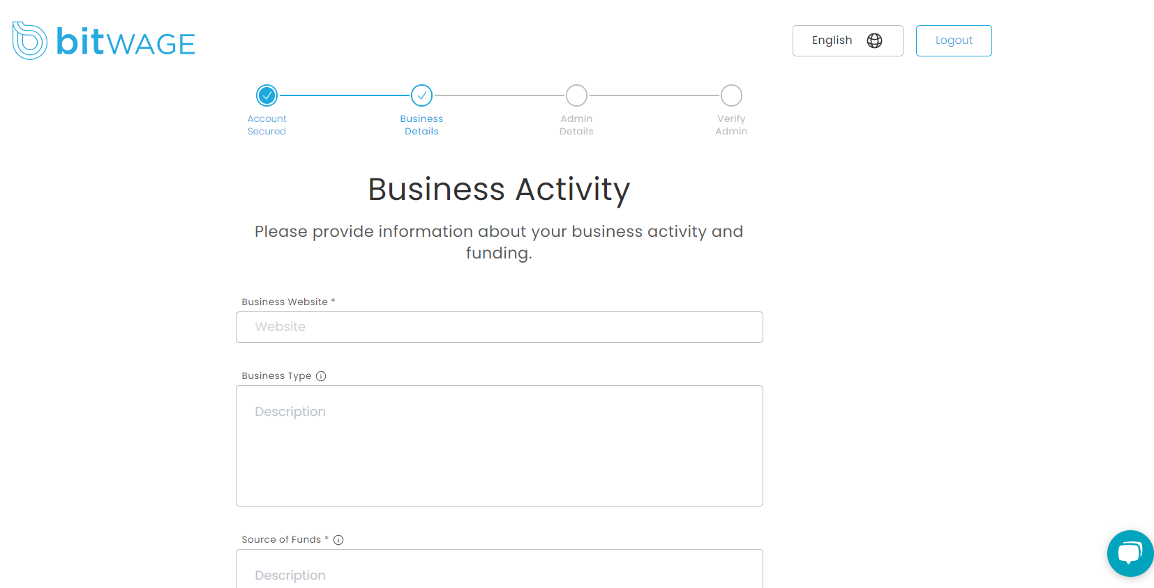 Bitwage website sign up 8
