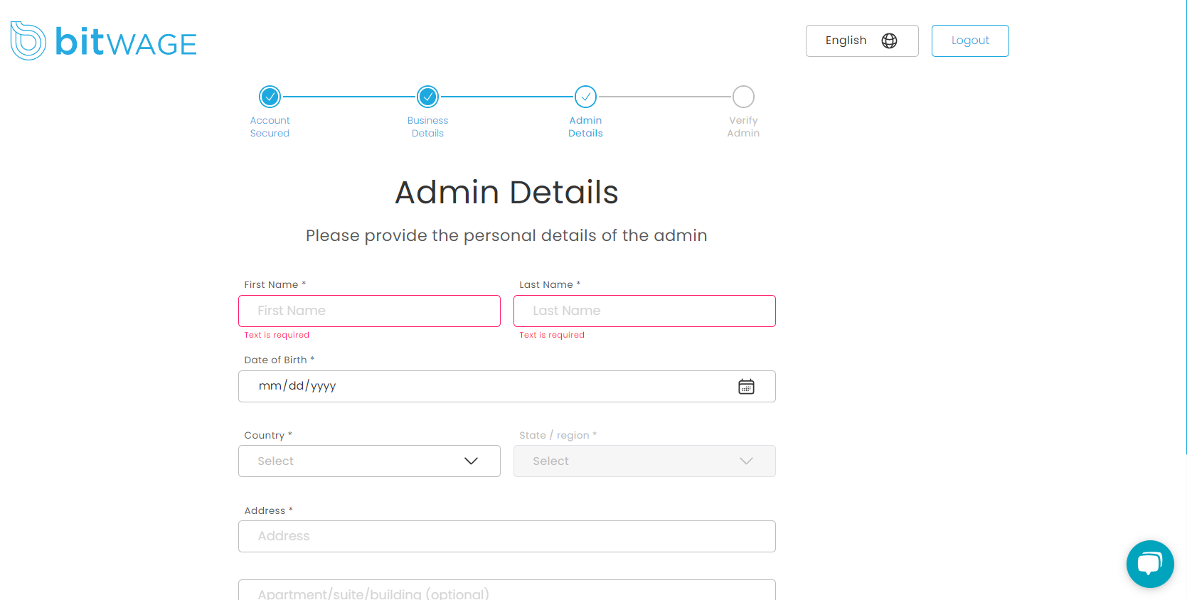 Bitwage website sign up 11