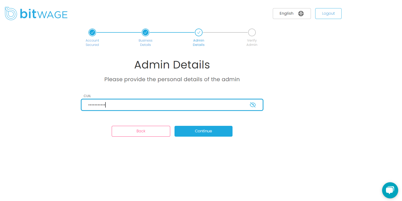 Bitwage website sign up 12