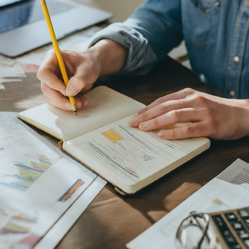 Man using pencil to write in journal