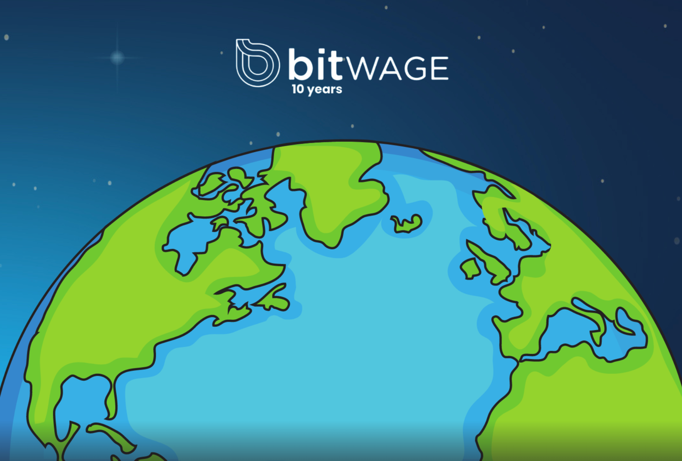 Globe with Bitwage logo celebrating 10 years.