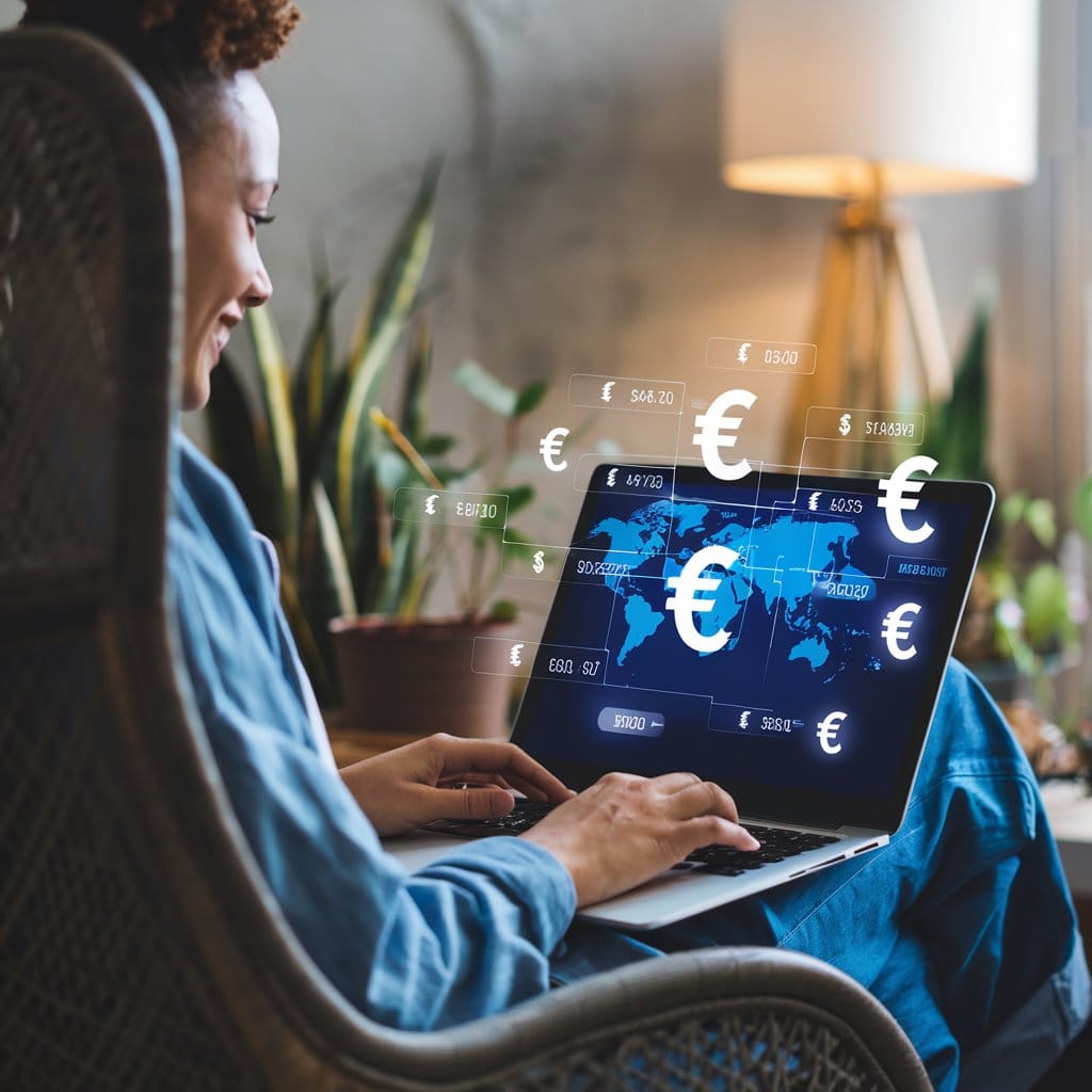 Image of person on their laptop sending money across borders