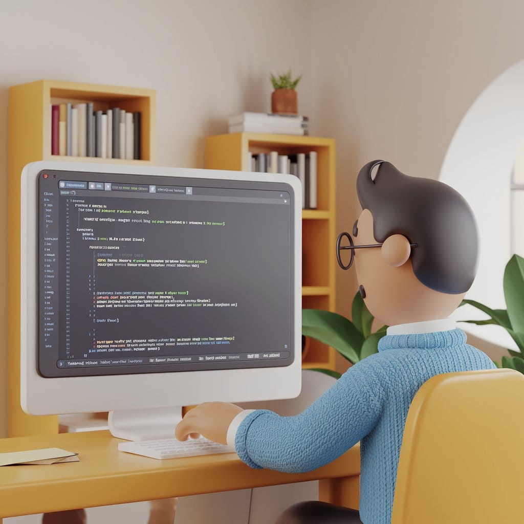 Image of a developer writing code on his desk